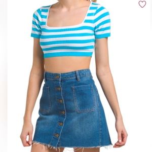 Zara Blue White Striped Crop Top sz S